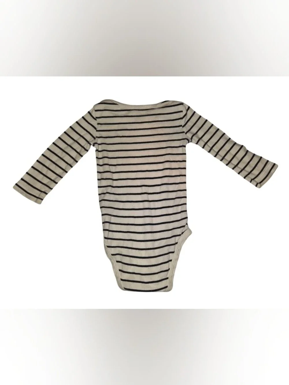 Carter's Cream and Black Striped Long-Sleeve One-Piece